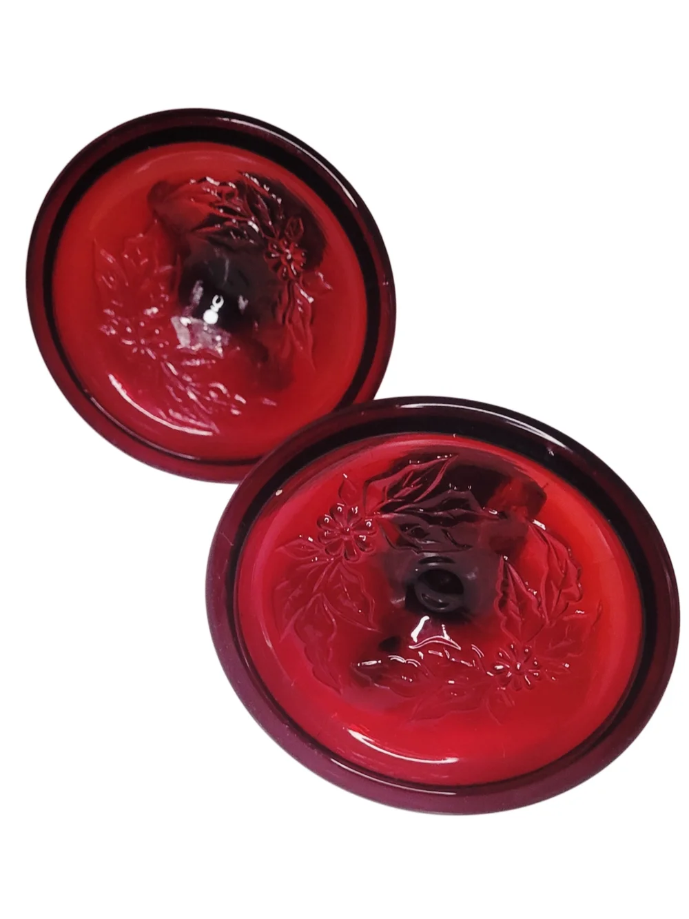 Antique 1920s Fenton Amberina Koi/Dolphin Red Glass Candlesticks